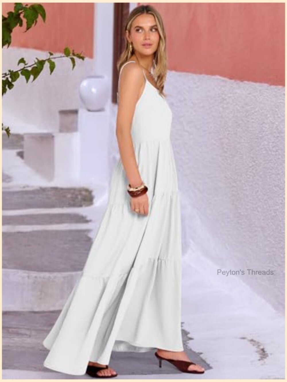 Sleeveless Maxi Dress Tiered A-Line Spaghetti Strap Boho Sundress Flowy Beach - Picture 4 of 7